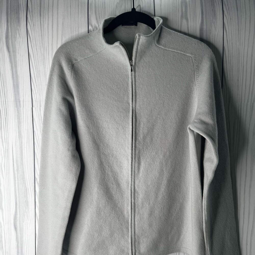 VTG Evie Gray Y2K Cashmere  Knit  Full  Zipper  Cardigan Sweater Sz L